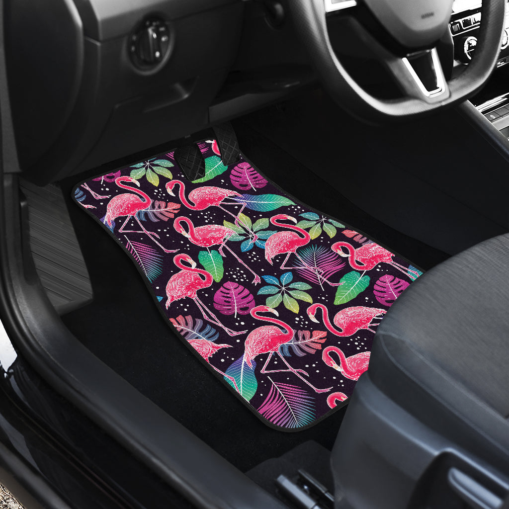 Flamingo Tropical leaves Neon Print Car Floor Mats Front Back