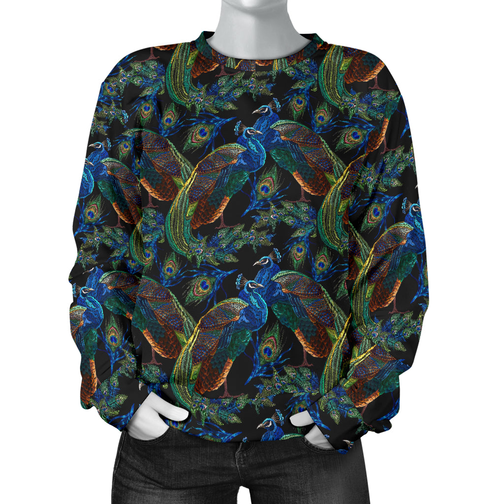 Peacock Themed Design Print Women Long Sleeve Sweatshirt