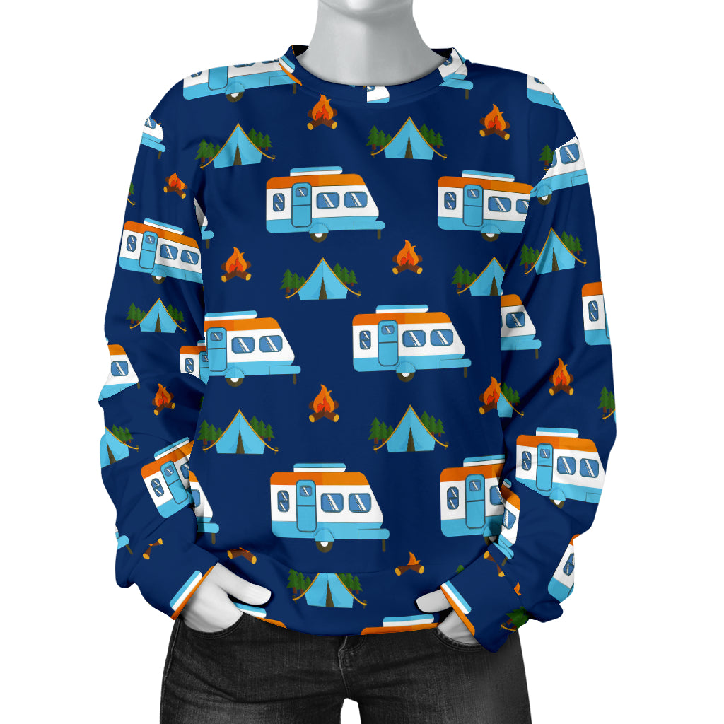Camper Pattern Camping Themed No 3 Print Women Long Sleeve Sweatshirt