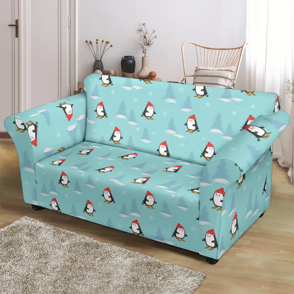 Ski Penguin Print Design LKS304 Loveseat Couch Slipcover