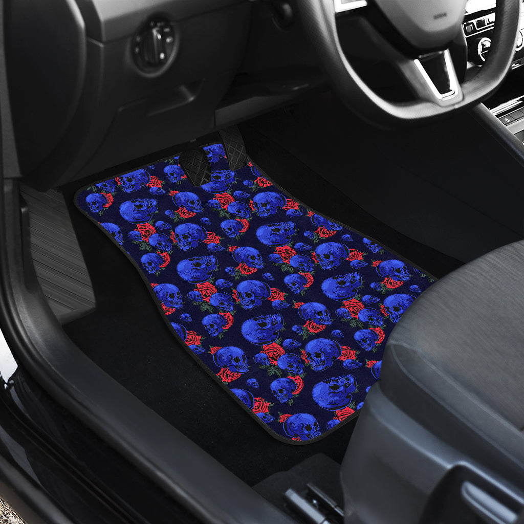Skull Roses Neon Design Themed Print Car Floor Mats Front Back