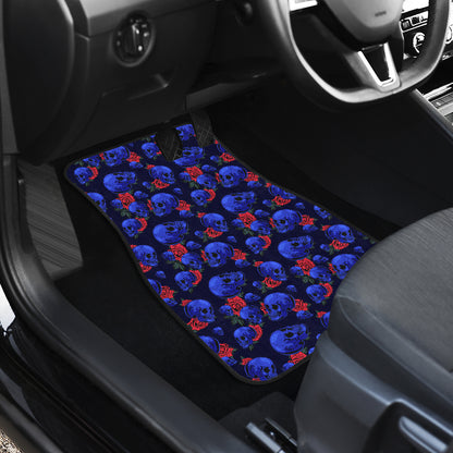 Skull Roses Neon Design Themed Print Car Floor Mats Front Back