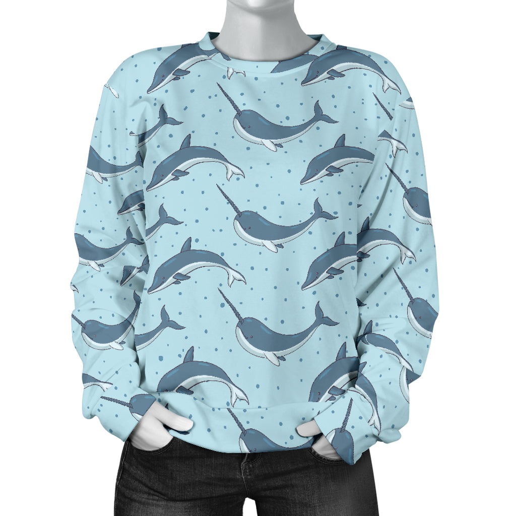 Narwhal Dolphin Print Women Long Sleeve Sweatshirt