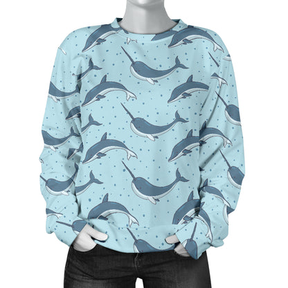 Narwhal Dolphin Print Women Long Sleeve Sweatshirt