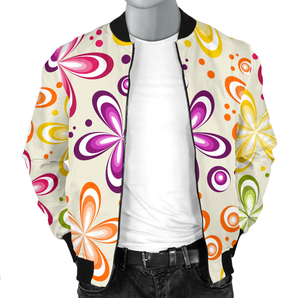 Flower Power Colorful Design Print Men Bomber Jacket