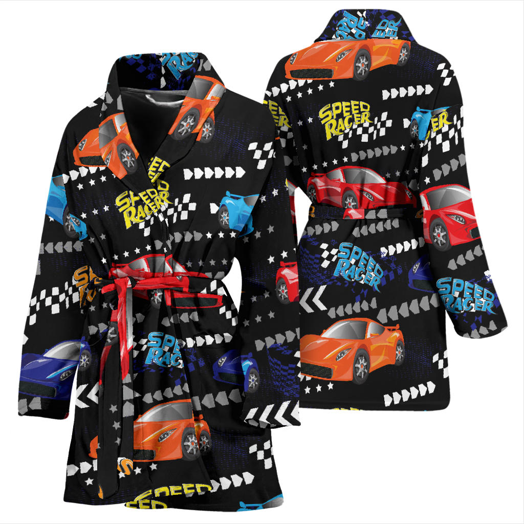 Racing Pattern Print Design A05 Women Bathrobe