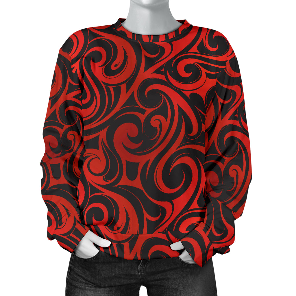 Maori Red Black Themed Design Women Long Sleeve Sweatshirt