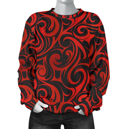 Maori Red Black Themed Design Women Long Sleeve Sweatshirt