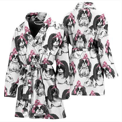 Japanese Chin Pattern Print Design 01 Women Bathrobe