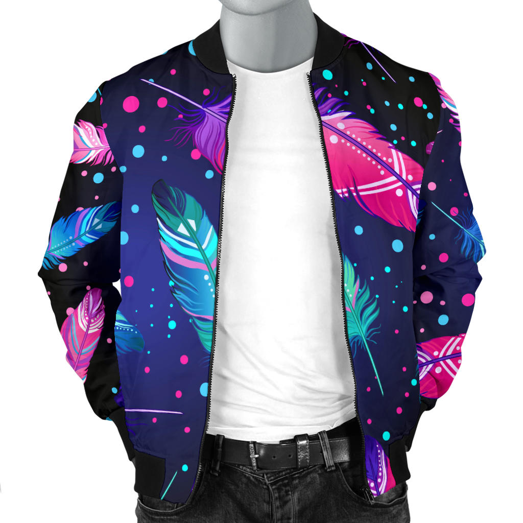 Feather Colorful Boho Design Print Men Bomber Jacket