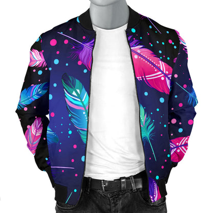 Feather Colorful Boho Design Print Men Bomber Jacket