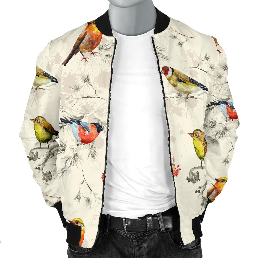 Bird Watercolor Design Pattern Men Bomber Jacket