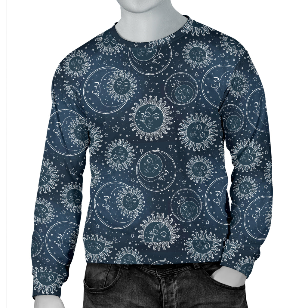 Sun Moon Tattoo Design Themed Print Men Long Sleeve Sweatshirt
