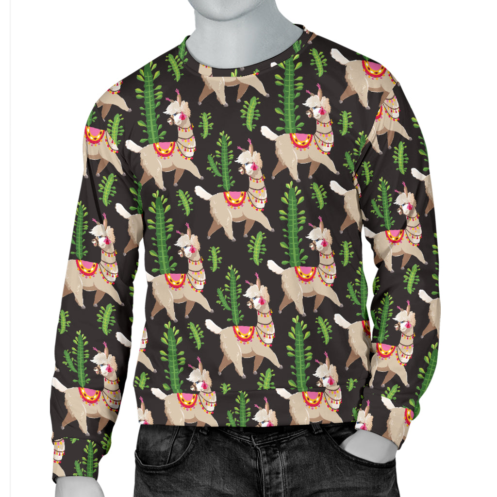 Alpaca Cactus Design Themed Print Men Long Sleeve Sweatshirt