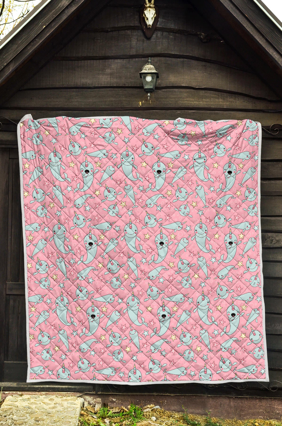 Narwhal Cartoon Cute Print Quilt Bedspread