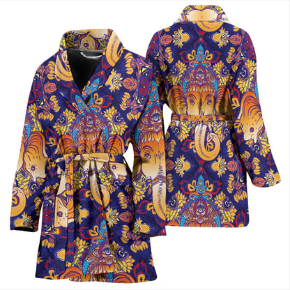 Ganesha Pattern Print Design 01 Women Bathrobe