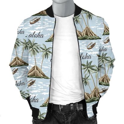 Aloha Hawaii island Design Themed Print Men Bomber Jacket