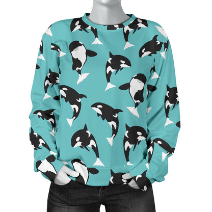 Whale Action Design Themed Print Women Long Sleeve Sweatshirt
