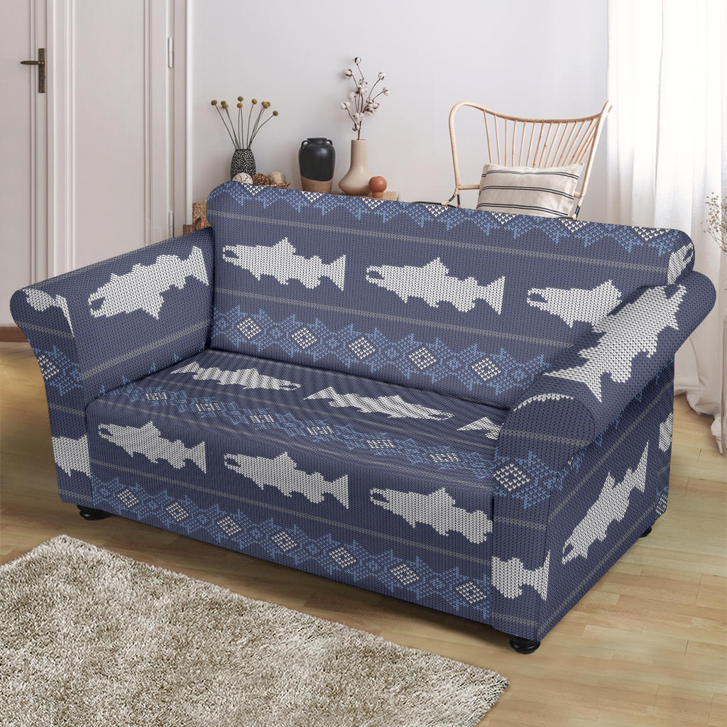 Salmon Fish Knit Style Print Design LKS304 Loveseat Couch Slipcover