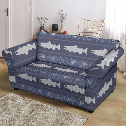 Salmon Fish Knit Style Print Design LKS304 Loveseat Couch Slipcover