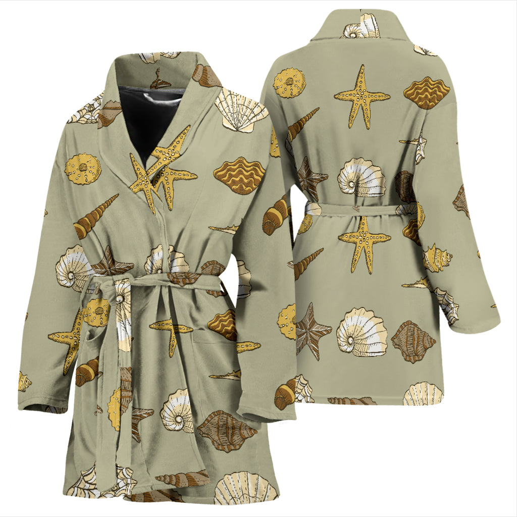 Seashell Beach Print Design LKS303 Women Bathrobe