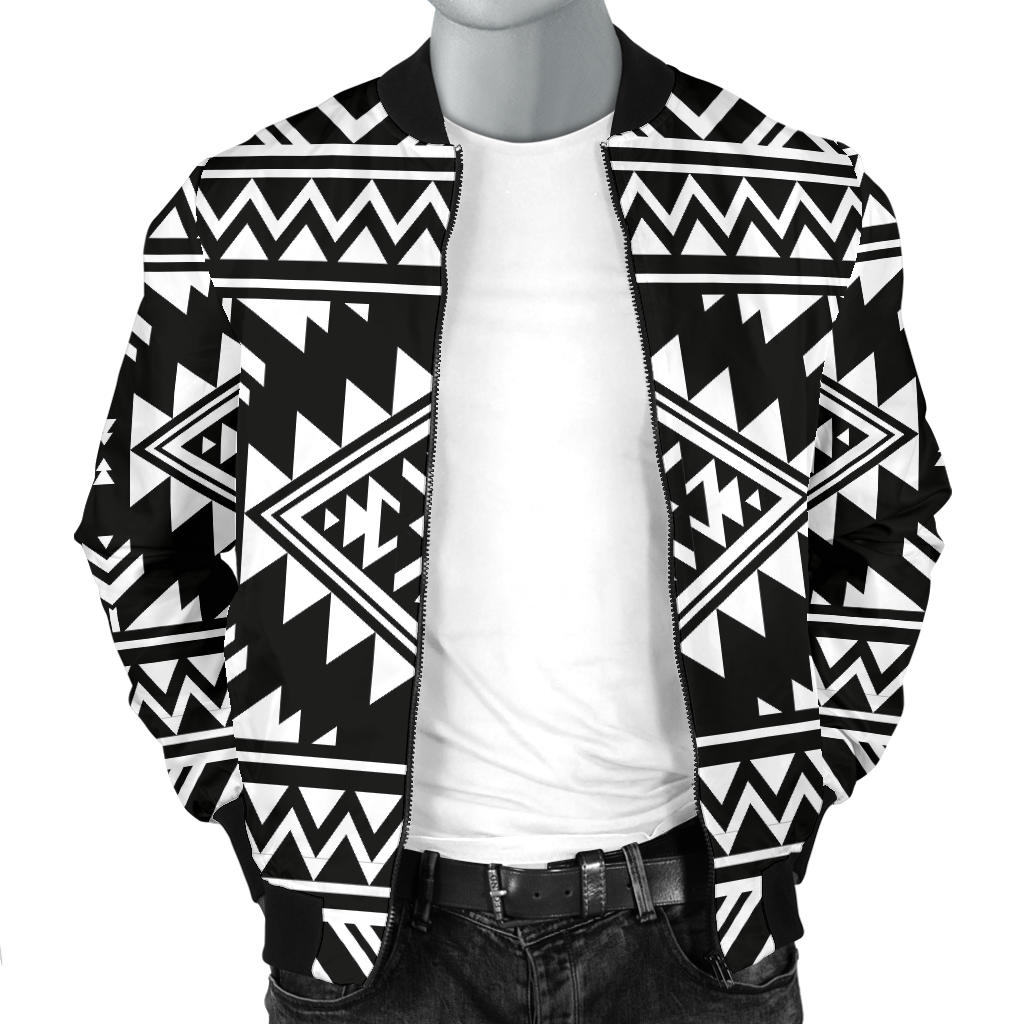 Aztec Black White Print Pattern Men Bomber Jacket