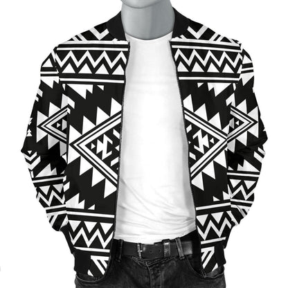 Aztec Black White Print Pattern Men Bomber Jacket