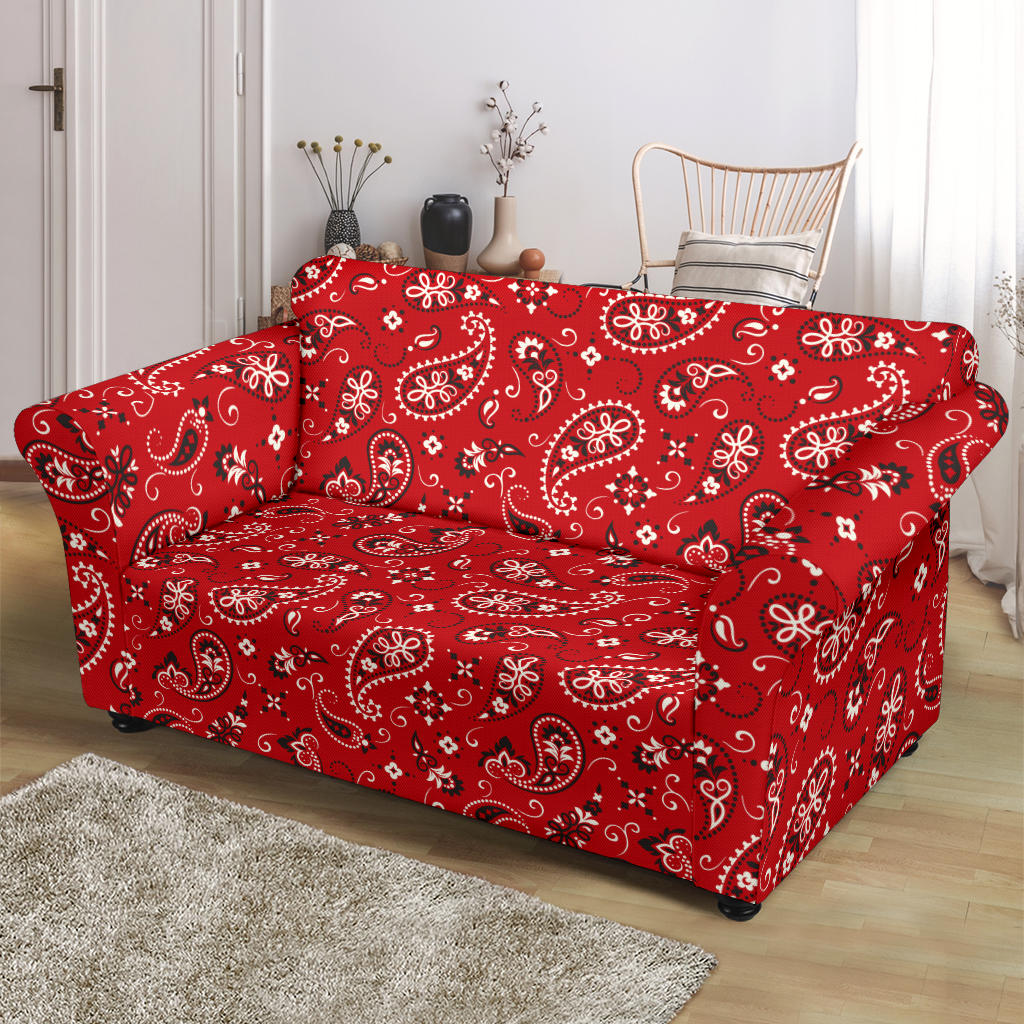 Bandana Paisley Red Print Design LKS3011 Loveseat Couch Slipcover