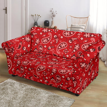 Bandana Paisley Red Print Design LKS3011 Loveseat Couch Slipcover