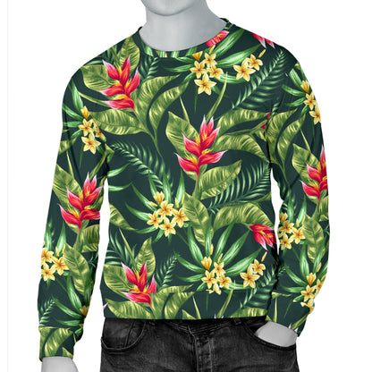 Tropical Folower Red Heliconia Print Men Long Sleeve Sweatshirt