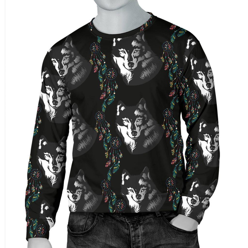 Wolf Black Dream Catcher Design Print Men Long Sleeve Sweatshirt