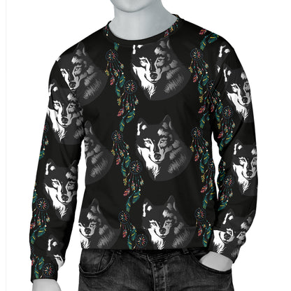 Wolf Black Dream Catcher Design Print Men Long Sleeve Sweatshirt