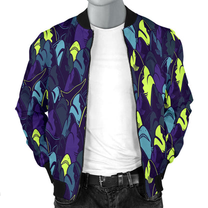 Shark Neon color Print Men Bomber Jacket