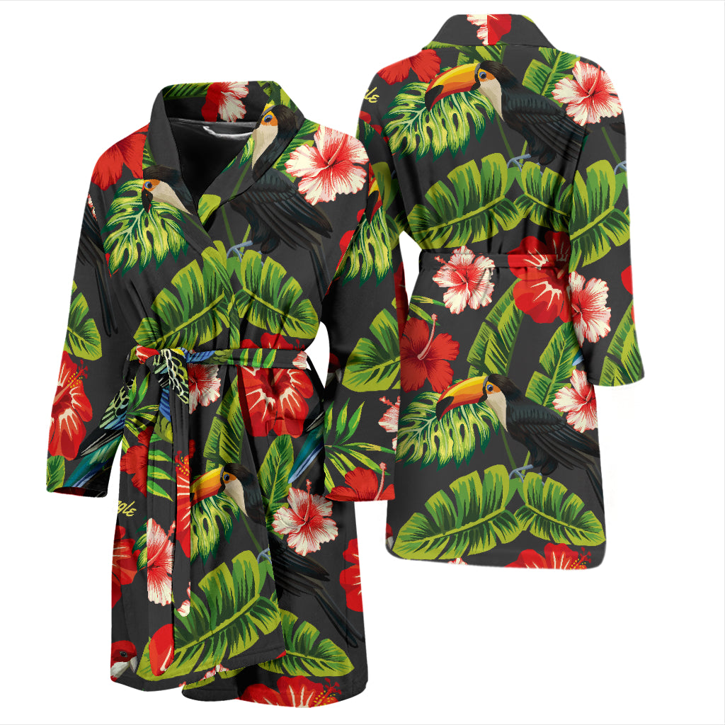 Hibiscus Red With Parrotprint Design LKS303 Men Bathrobe