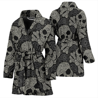Paisley Skull Pattern Print Design A01 Women Bathrobe