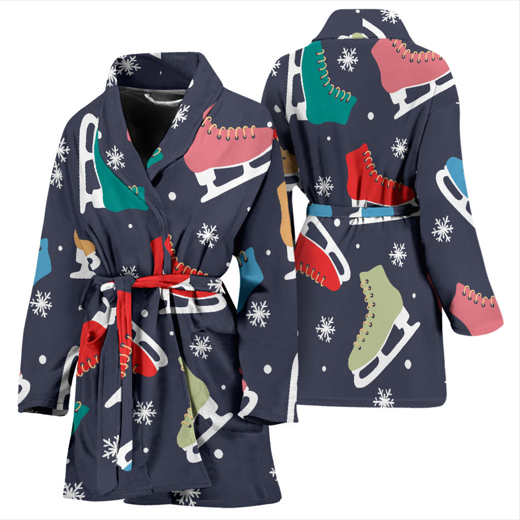 Ice Skate Pattern Print Design 04 Women Bathrobe