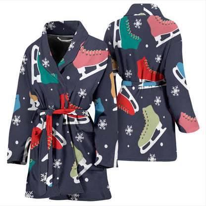 Ice Skate Pattern Print Design 04 Women Bathrobe