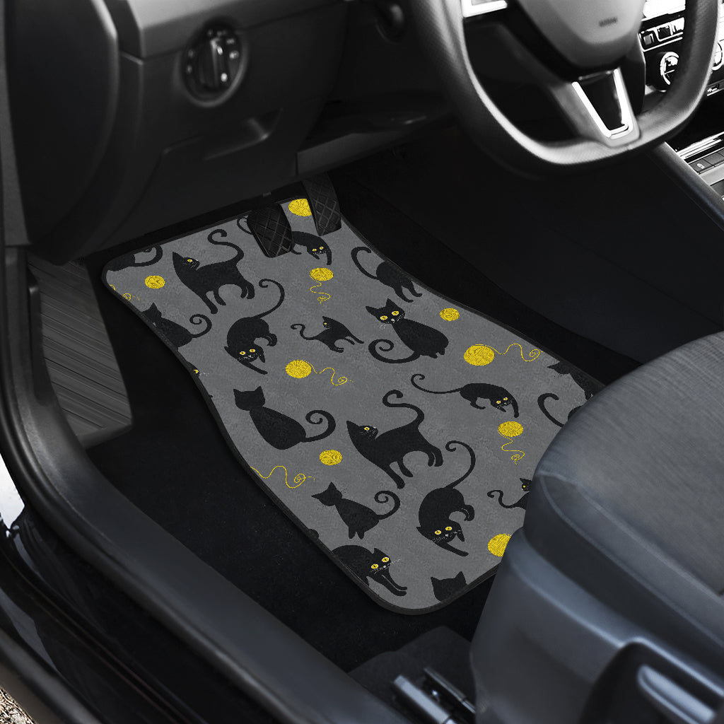 Black Cat Yellow Yarn Print Pattern Car Floor Mats Front Back