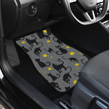 Black Cat Yellow Yarn Print Pattern Car Floor Mats Front Back