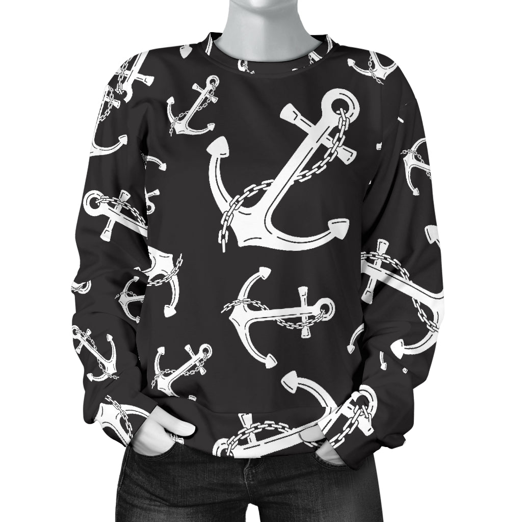 Anchor Black White Women Long Sleeve Sweatshirt