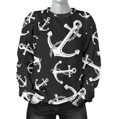 Anchor Black White Women Long Sleeve Sweatshirt