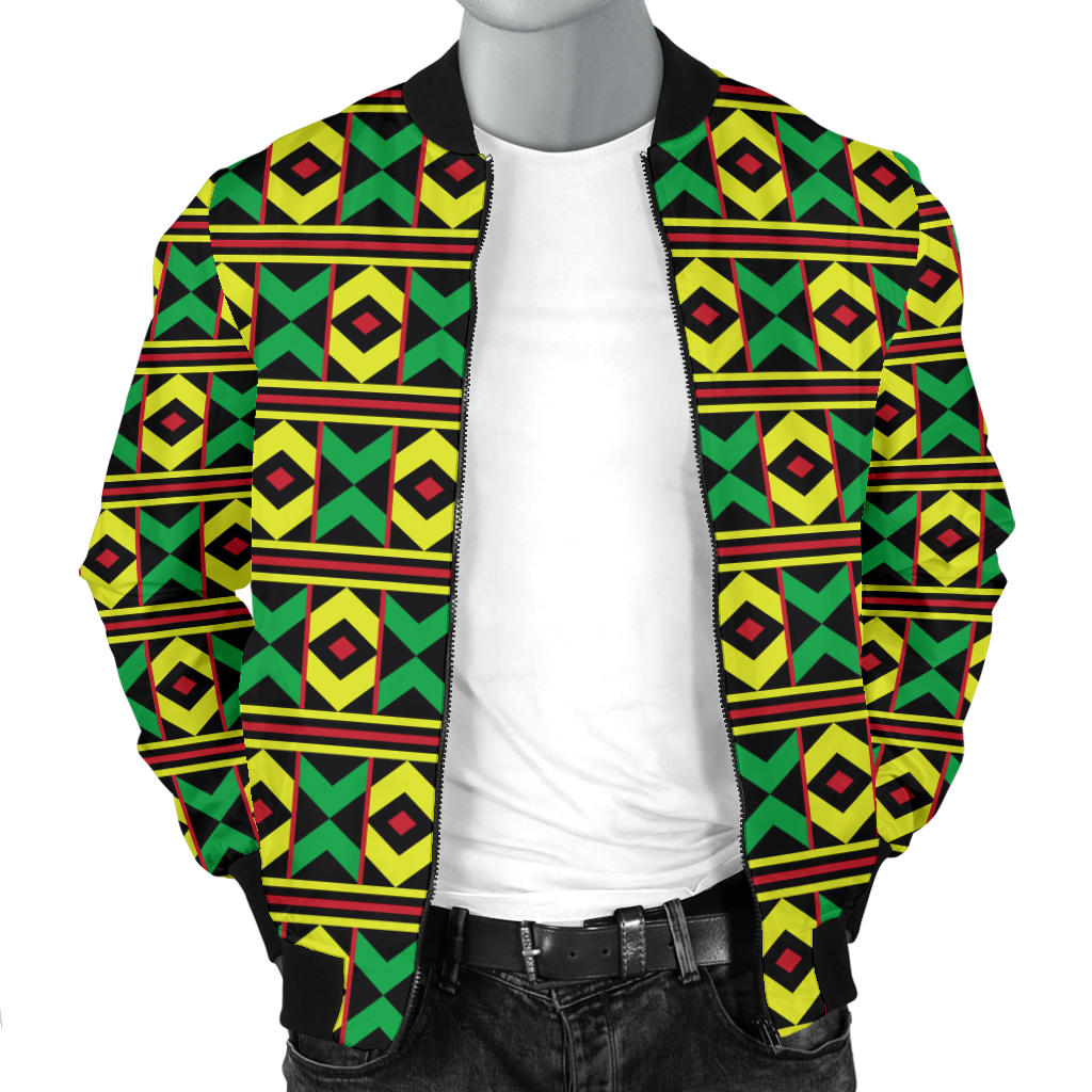 African Geometric Print Pattern Men Bomber Jacket