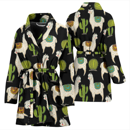 Alpaca Cactus Pattern Print Design 07 Women Bathrobe