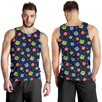 Owl with Star Themed Design Print Men Tank Top