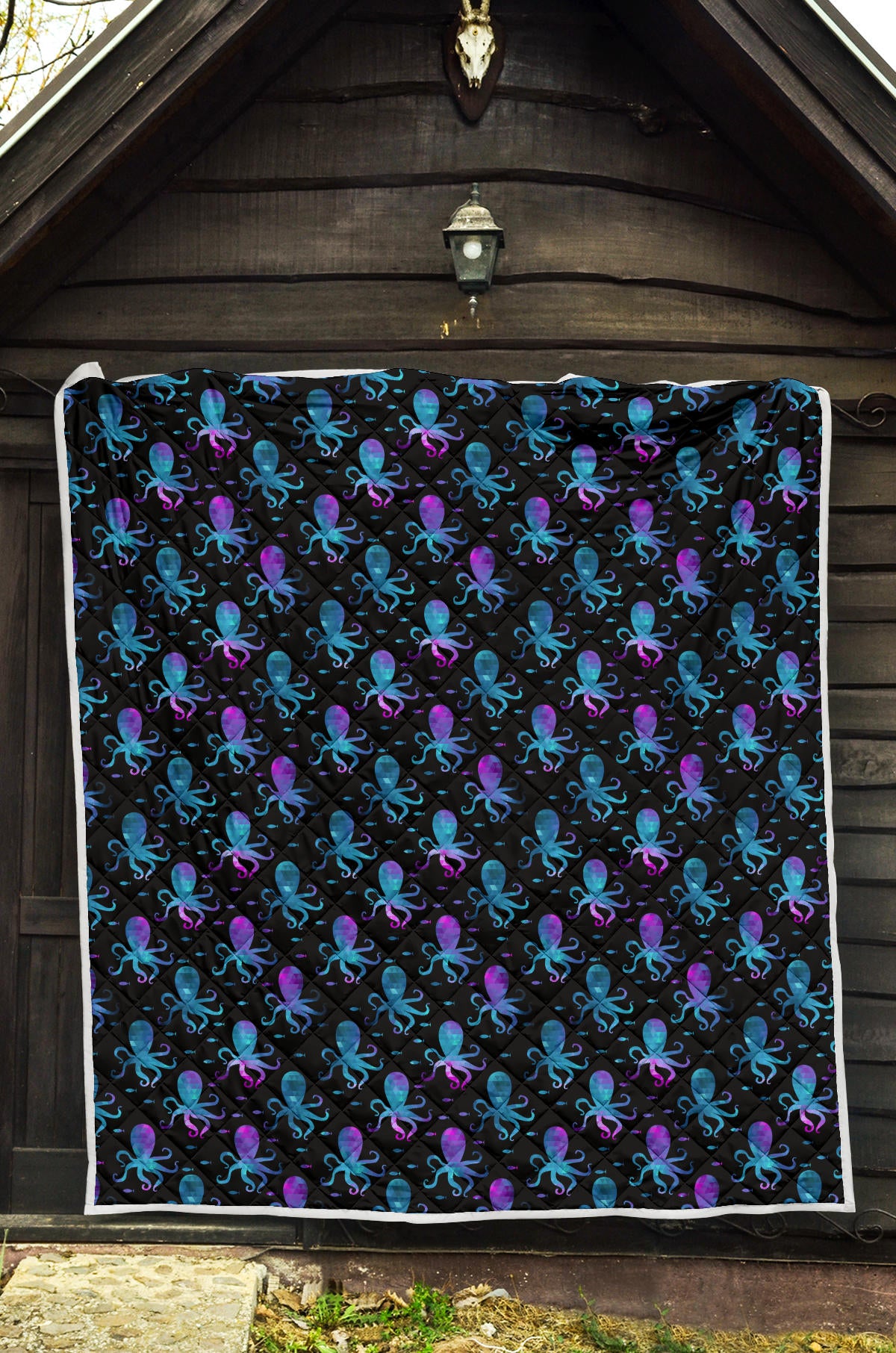 Octopus Blue Design Print Themed Quilt Bedspread