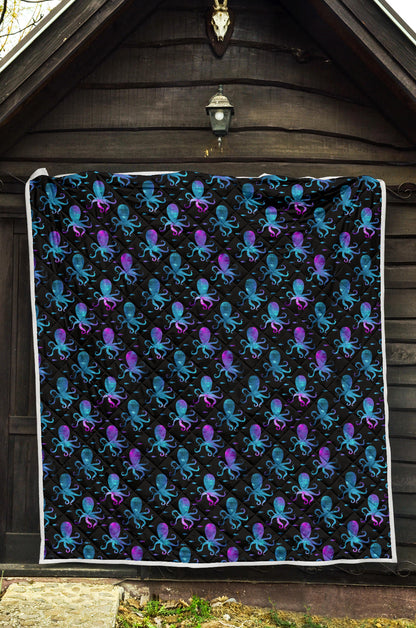Octopus Blue Design Print Themed Quilt Bedspread