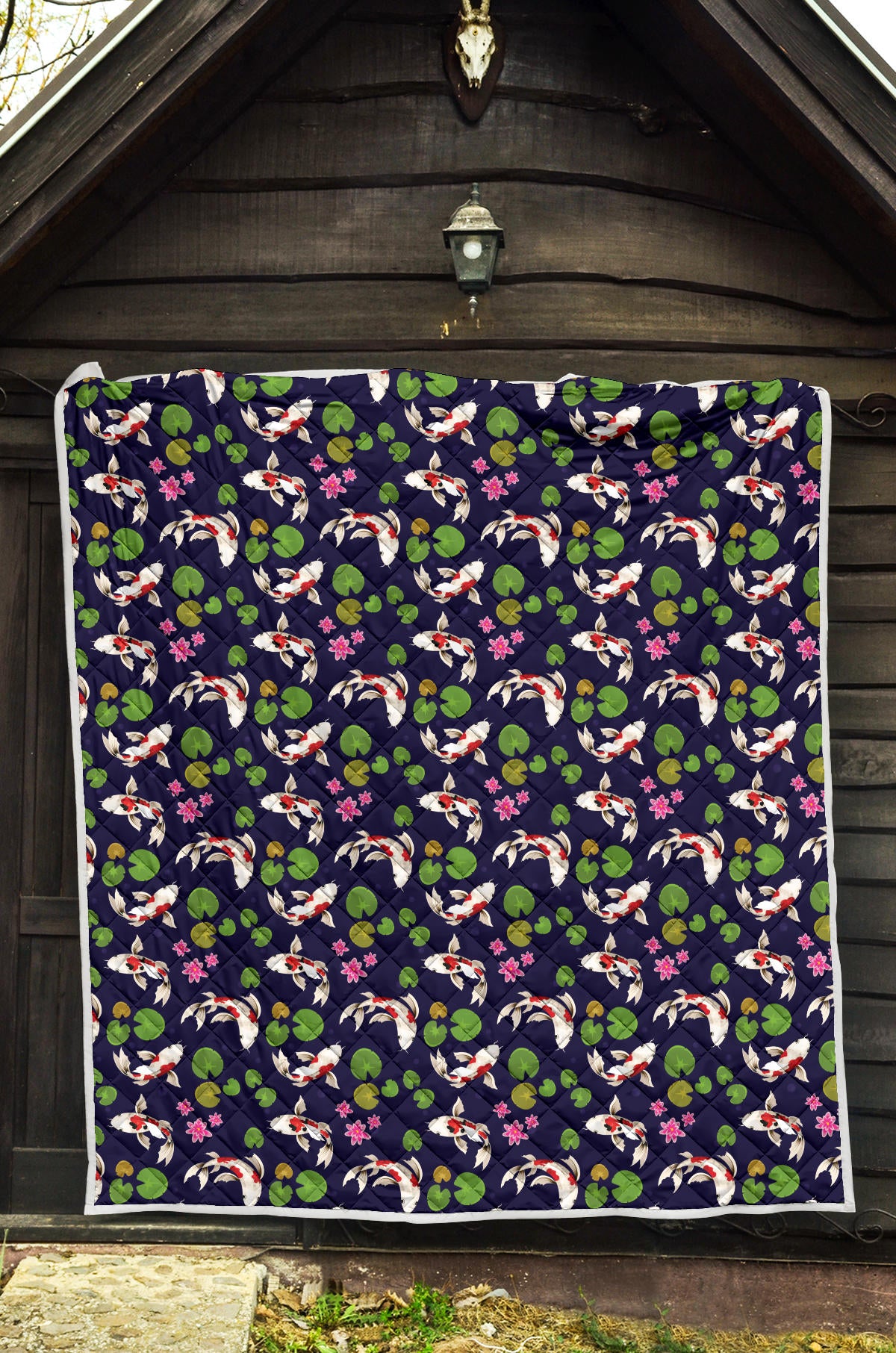 Koi Carp Pattern Design Themed Print Quilt Bedspread