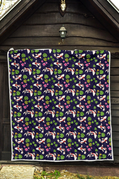 Koi Carp Pattern Design Themed Print Quilt Bedspread