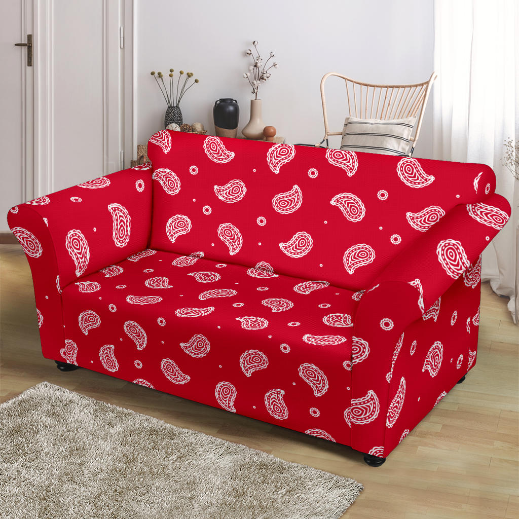 Bandana Red Paisley Print Design LKS305 Loveseat Couch Slipcover
