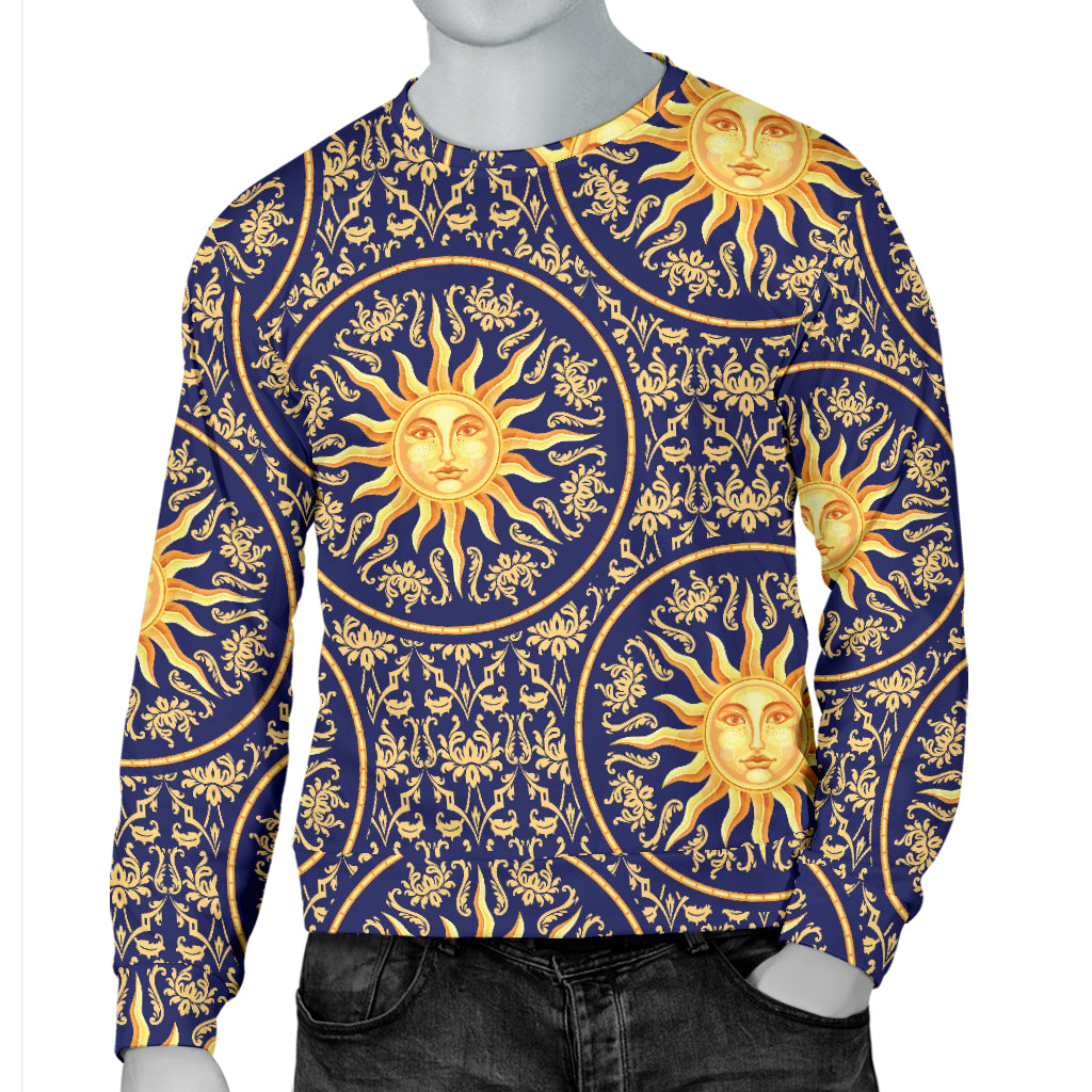 Celestial Gold Sun Face Men Long Sleeve Sweatshirt